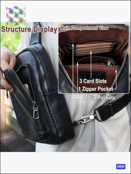 Genuine Leather Sling Bag Crossbody Shoulder Purse Chest Backpack Daypack Casual main image 5